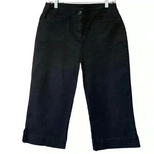 Woolrich Women’s Matte Black 10 Petite Cotton Blend 4-Pocket Slit Hem Capris